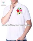   Men's Pique Polo Shirts - hungarian embroidery - Kalocsa motif - white