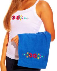 Hand towels - hungarian folk embroidery - Matyo style - royal blue