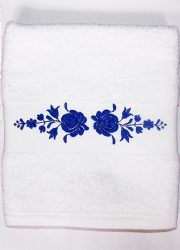 Towels - hungarian folk embroidery - Matyo style - white - blue design