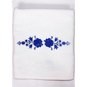 Towels - hungarian folk embroidery - Matyo style - white - blue design