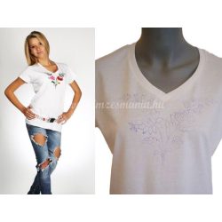  Hímzésmánia - hímezhető kalocsai V nyakú póló - fehér