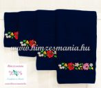  Towel - folk machine embroidered - hungarian Kalocsa motif - dark blue