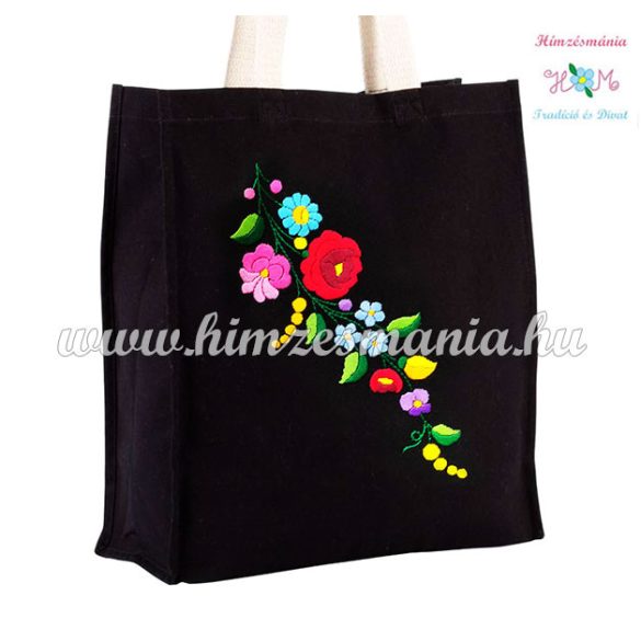Cotton canvas bag - hungarian folk embroidery - handmaded - Kalocsa style - black