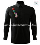   Man long sleeve shirt - hungarian machine embroidery - Kalocsa style - black