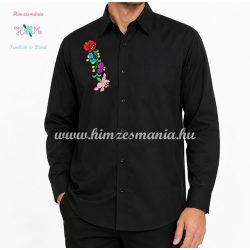   Man long sleeve shirt - hungarian machine embroidery - Kalocsa style - black