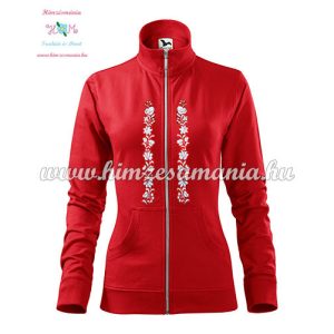 Women's zipped jacket - folk embroidered - Kalocsa style - red