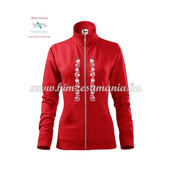Women's zipped jacket - folk embroidered - Kalocsa style - red