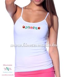 Spaghetti strap top - hungarian folk machine embroidery - Kalocsa pattern - white