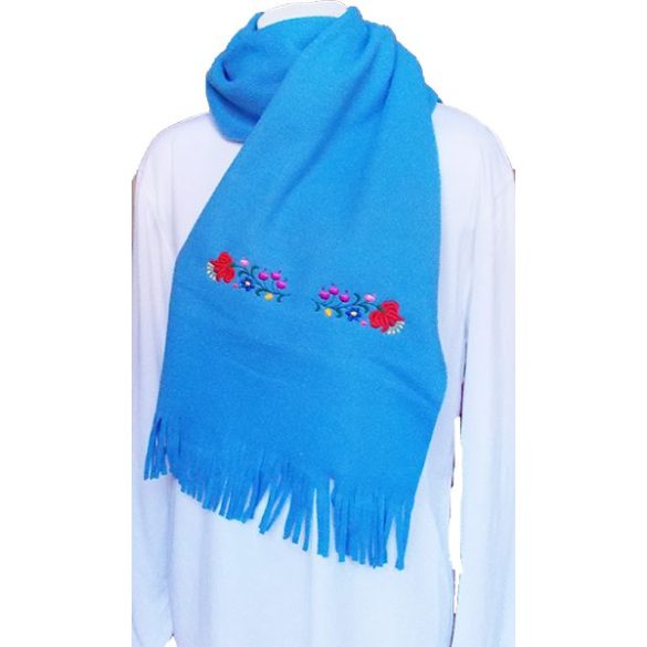 Polar scarf - hungarian folk machine-emboridery - Kalocsai style - unisex - azure