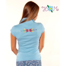   Hímzésmánia - elején-hátulján hímzett matyó mintás női galléros póló - világoskék 