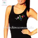 Tank top - hungarian folk embroidery - Kalocsa motif - black