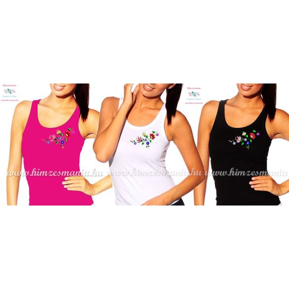 Tank top - hungarian folk embroidery - Kalocsa motif - black