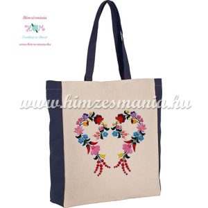 Cotton canvas tote bag - folk embroidery - handmade - kalocsa style - natural/black