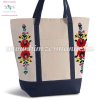 Cotton canvas tote bag - hungarian folk embroidered - Matyo style - Natur-navy