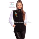 Fleece vest - folk embroidery from Hungary - Kalocsa motif - black