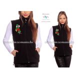 Fleece vest - folk embroidery from Hungary - Kalocsa motif - black
