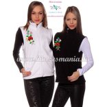 Fleece vest - folk embroidery from Hungary - Kalocsa motif - black