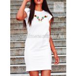 Ladies' long T-shirt - hungarian folk embroidery - Kalocsa pettern- white