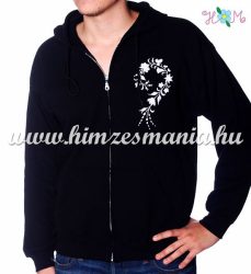 Man sweatshirt - hungarian folk embroidery - white kalocsa motif - black