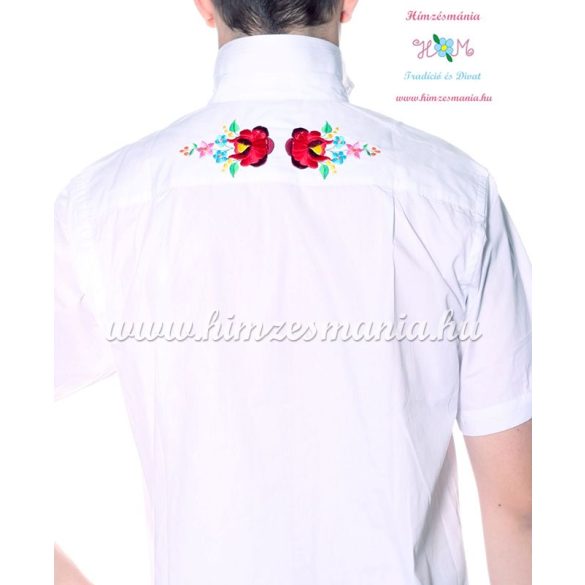 Men's shirt - hungarian folk machine embroidery - Kalocsa style - Embroidery Mania - white