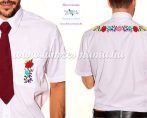   Men's short sleeve shirt - hand emboidery - folk motif - Kalocsa style - white