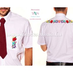   Men's short sleeve shirt - hand emboidery - folk motif - Kalocsa style - white