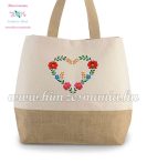   Large cotton and jute (juco) shopper bag - folk embroidery - Matyo style - natural
