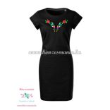 Ladies' long T-shirt - hungarian folk embroidery - Kalocsa pettern - black