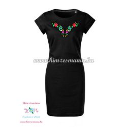   Ladies' long T-shirt - hungarian folk embroidery - Kalocsa pettern - black