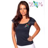 Hímzésmánia - póló kalocsai mintával - sötétkék 