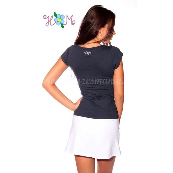 Hímzésmánia - póló kalocsai mintával - sötétkék 