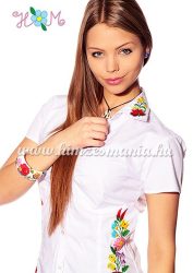 Women's short sleeve shirt - hangarian hand embroidery - style Kalocsa - white