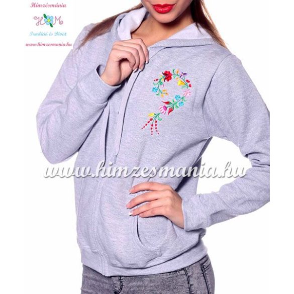 Women sweatshirt - hungarian folk embroidery - kalocsa heart - gray