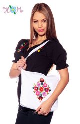 Bag - hungarian handmade - with Matyo embroidered - white