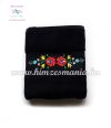 Towel - folk machine embroidered - hungarian Matyo motif - black Towel - folk machine embroidered - hungarian Matyo motif - black