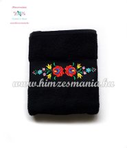   Towel - folk machine embroidered - hungarian Matyo motif - black