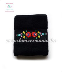 Towel - folk machine embroidered - hungarian Matyo motif - black