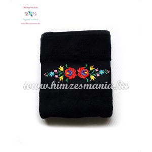 Towel - folk machine embroidered - hungarian Matyo motif - black
