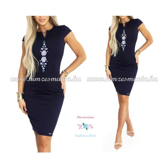 ELEGÁNS NŐI RUHA MATYÓ MINTÁVAL - GÉPI HÍMZÉS - SÖTÉTKÉK
