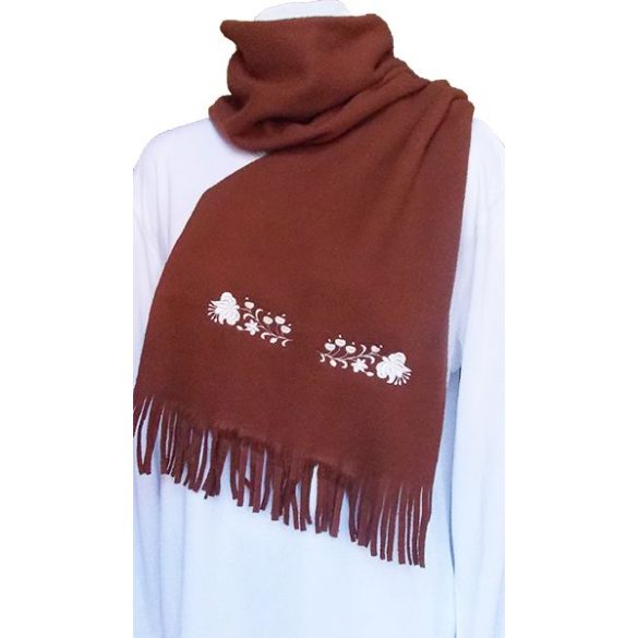 Polar scarf - hungarian folk machine-emboridery - Kalocsai style - unisex - chocolate