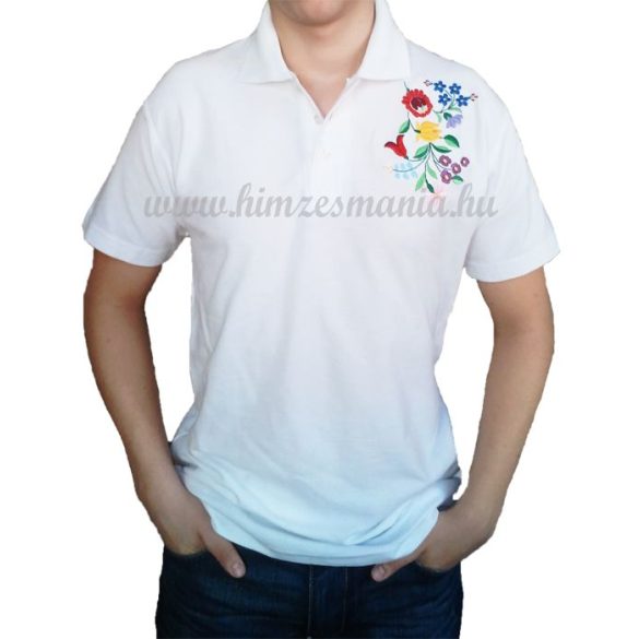 Kalocsai elején-hátulján hímzett férfi póló - fehér (2XL) - Hímzésmánia