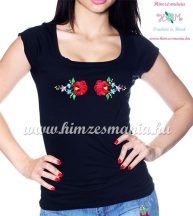   T-shirt - hungarian folk embroidery - Kalocsa rose - black (S-XL) - Embroidery Mania