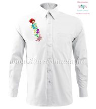   Man long sleeve shirt - hungarian machine embroidery - Kalocsa style - white