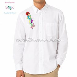   Man long sleeve shirt - hungarian machine embroidery - Kalocsa style - white