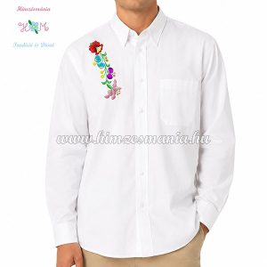 Man long sleeve shirt - hungarian machine embroidery - Kalocsa style - white