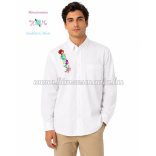 Man long sleeve shirt - hungarian machine embroidery - Kalocsa style - white