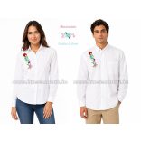 Man long sleeve shirt - hungarian machine embroidery - Kalocsa style - white
