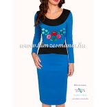Women dress - folk hand embroidery - Kalocsa style - blue
