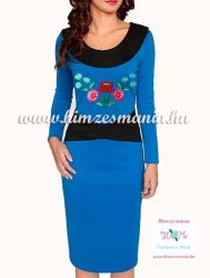 Women dress - folk hand embroidery - Kalocsa style - blue