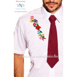   Fehér rövid ujjú férfi ing kalocsai hímzéssel - Hímzésmánia